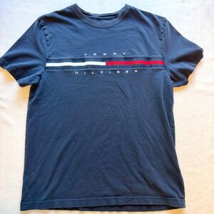 Tommy Hilfiger Crew Neck Short Sleeve Logo Tee Womens M Blue Flag Preppy Classic